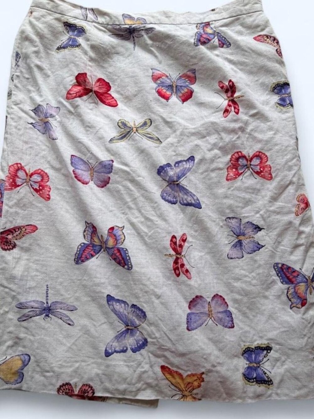 Vintage Talbots Petites Linen Pencil Midi Skirt Butterfly Print XS/S